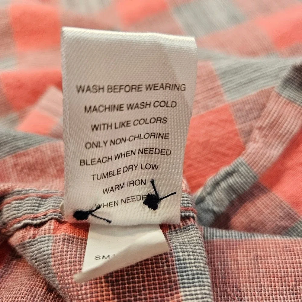 Flag & Anthem Mens XL Salmon Pink Grey Buffalo Plaid Button Down Flannel Shirt